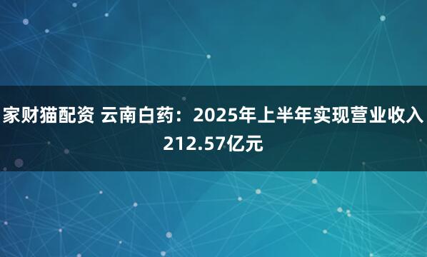 家财猫配资 云南白药：2025年上半年实现营业收入212.57亿元
